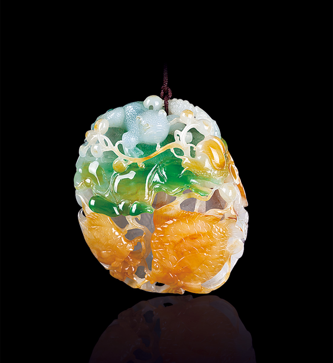 三彩翡翠海底世界挂件_ 预展及成交_博观拍卖